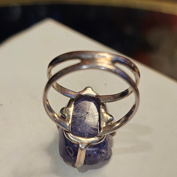 Aryo Raw Rough Purple Tanzanite & 925 Sterling Silver Statement Ring Size 10 - Picture 9 of 11